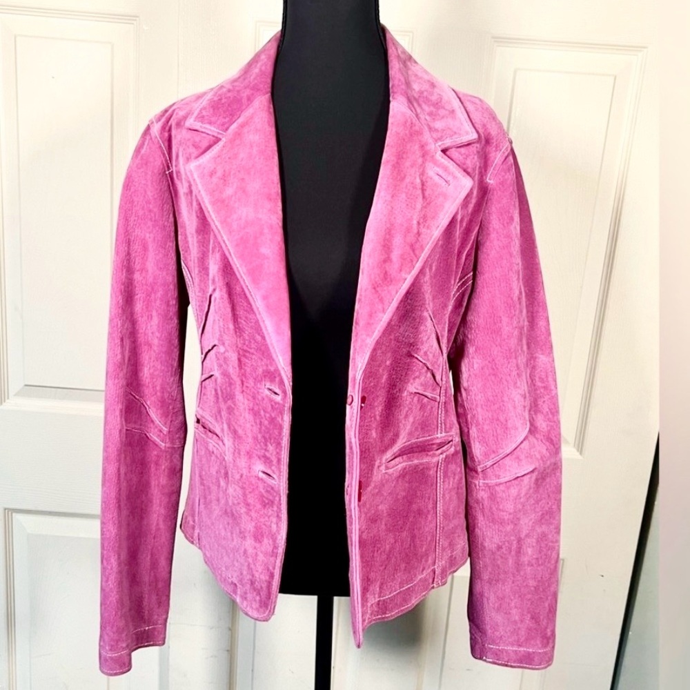 Vintage Pink Suede Jacket Wilsons Leather Fitted Blazer Y2K Boho Style
